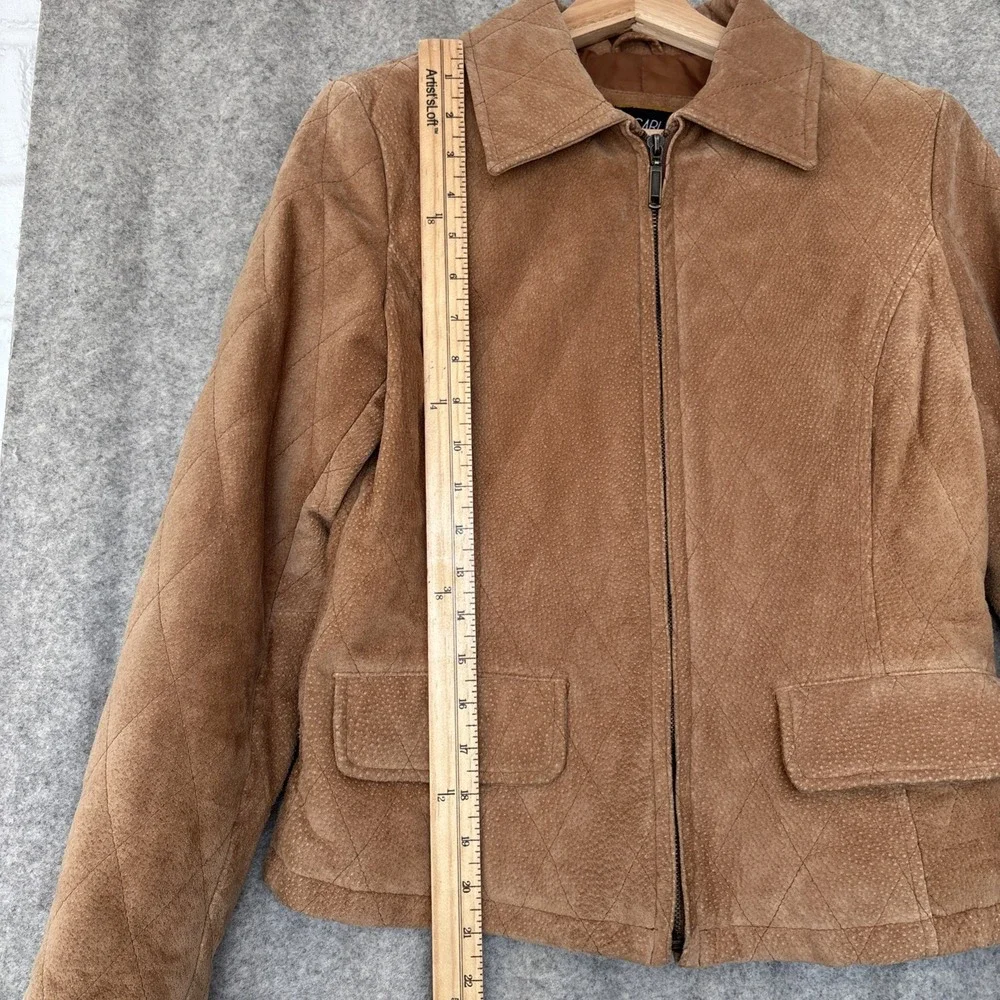 Vintage Casablanca Suede Leather Jacket Womens S Brown Zip Front Retro Coat - Picture 7 of 16